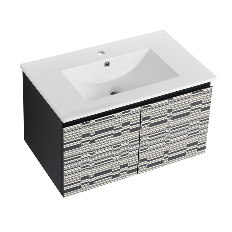Meuble-lavabo mural flottant 30 po avec lavabo en céramique et porte d'armoire à fermeture en douceur