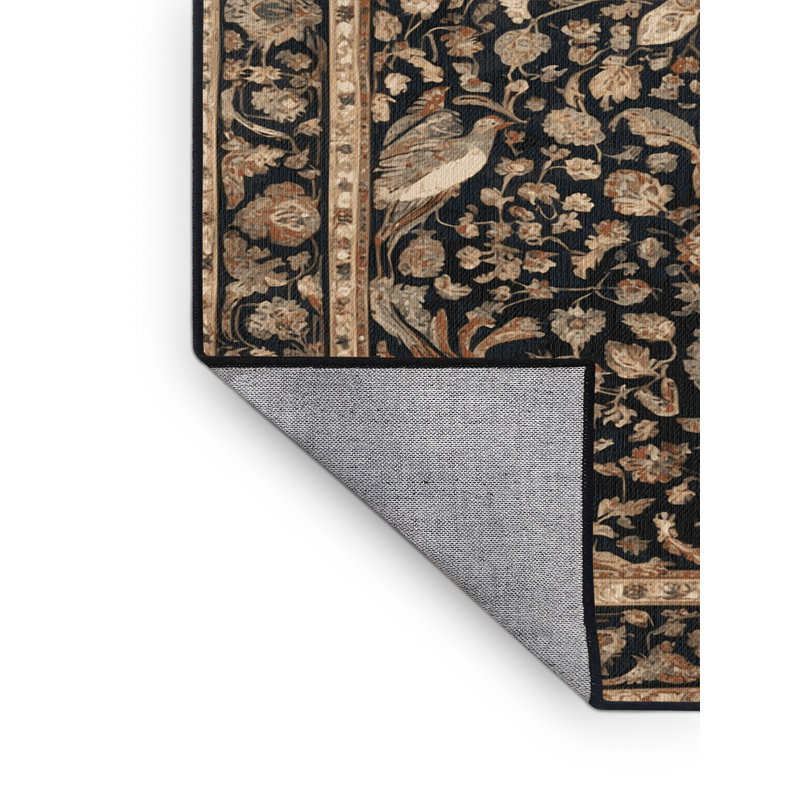 Tapis persan noir lavable à la machine, Carré 4 pi