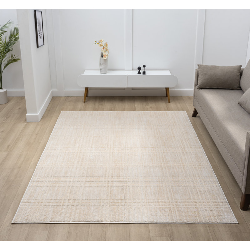 Tapis à motif écossais blanc / beige de la collection Nomad, 5 pi x 7 pi, Rectangle 5 pi 2 po x 7 pi 5 po