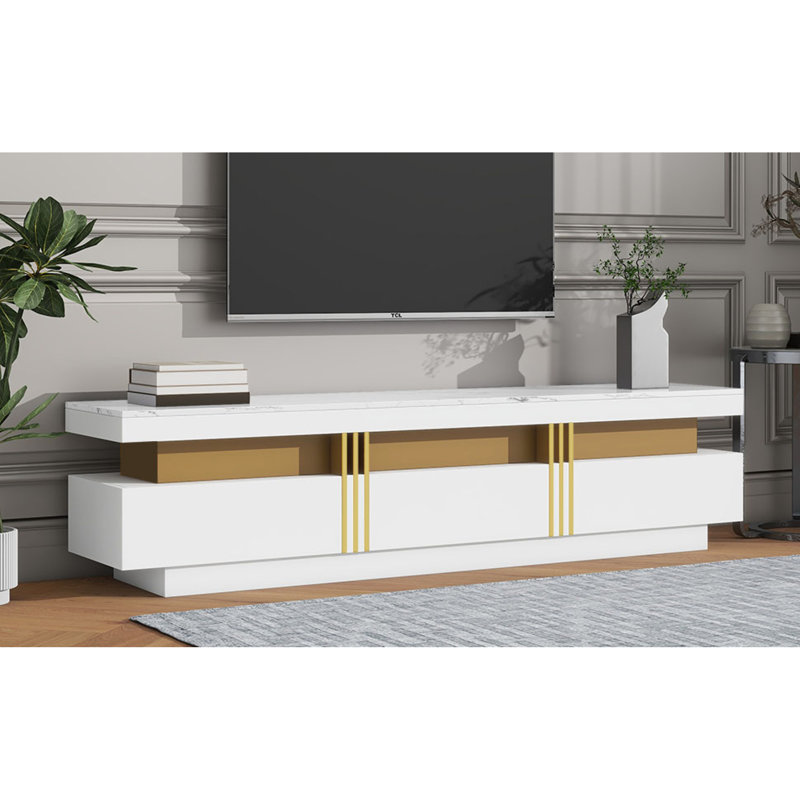 Élégant meuble télé en marbre MDF pour salon moderne avec finition brillante