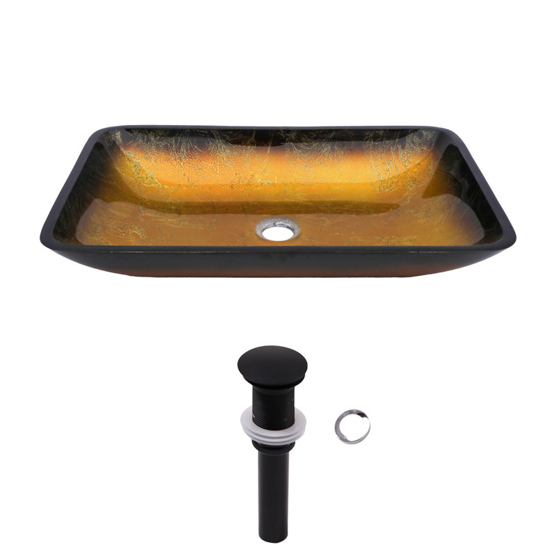 Lavabo de salle de bain rond en verre trempé gris 16 pouces au-dessus du comptoir avec bonde escamotable noire