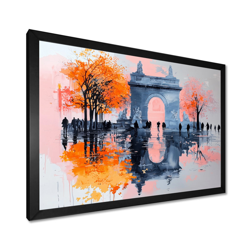 Abstrait Arc de Triomphe à Paris I - City Paris Wall Art Living Room, 12" H x 20" W, Picture Framed Print, Black
