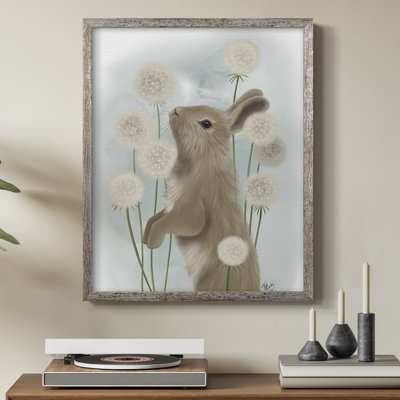 «Rabbit In Dandylions», reproduction encadrée - bois massif
