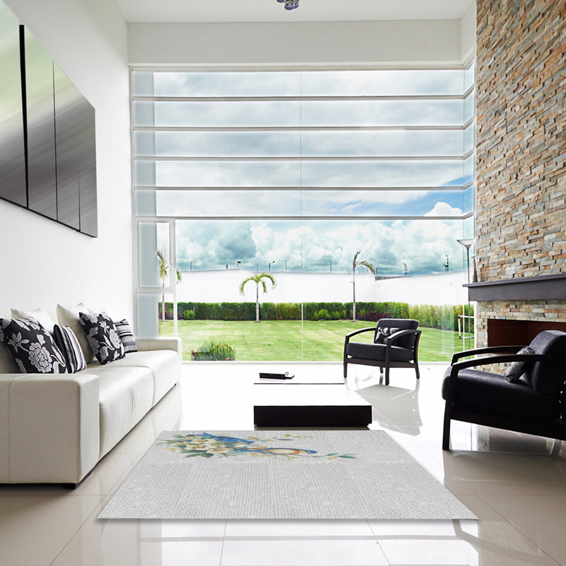 Tapis bleu/beige à motifs, Carré 4 pi