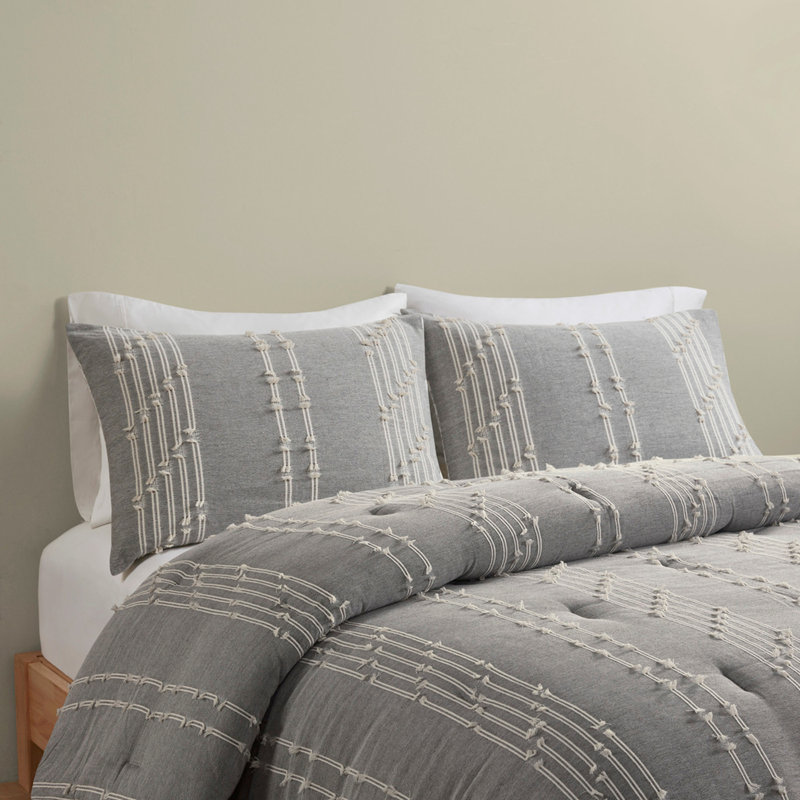 3 Piece Cotton Jacquard Comforter Set Gray