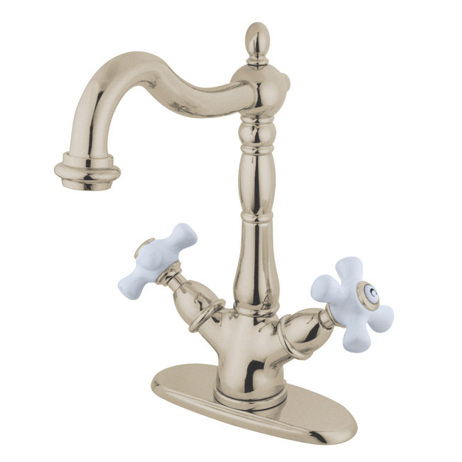 Robinet pour vasque de salle de bain Heritage, Nickel brossé, Croix