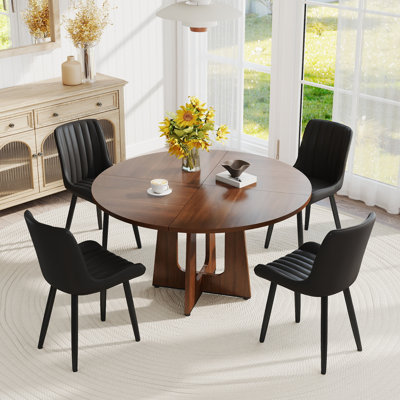 47.24" Ancient Farmhouse Round MDF Dining Table Set with 4/6 PU Leather Dining Chairs, Seats 4-6 for Kitchen & Dining Room