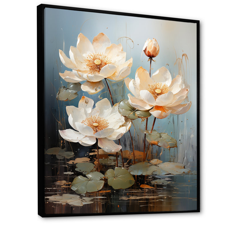 Élégance en fleurs de lotus sur toile, Cadre flottant noir, H 44 po x l 34 po x P 1,5 po