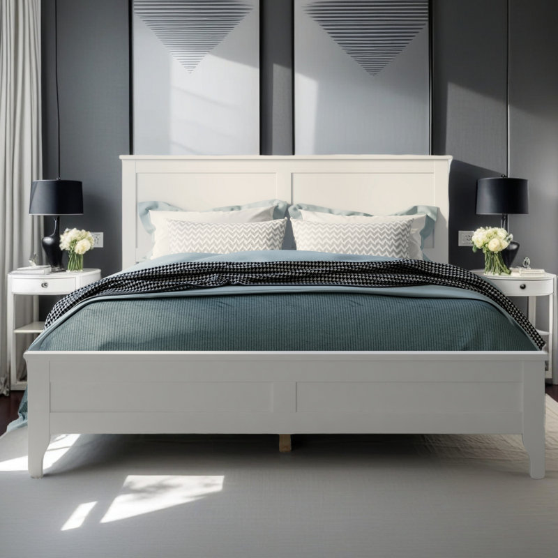 Modern Solid Wood Platform Bed, White, Full / Double