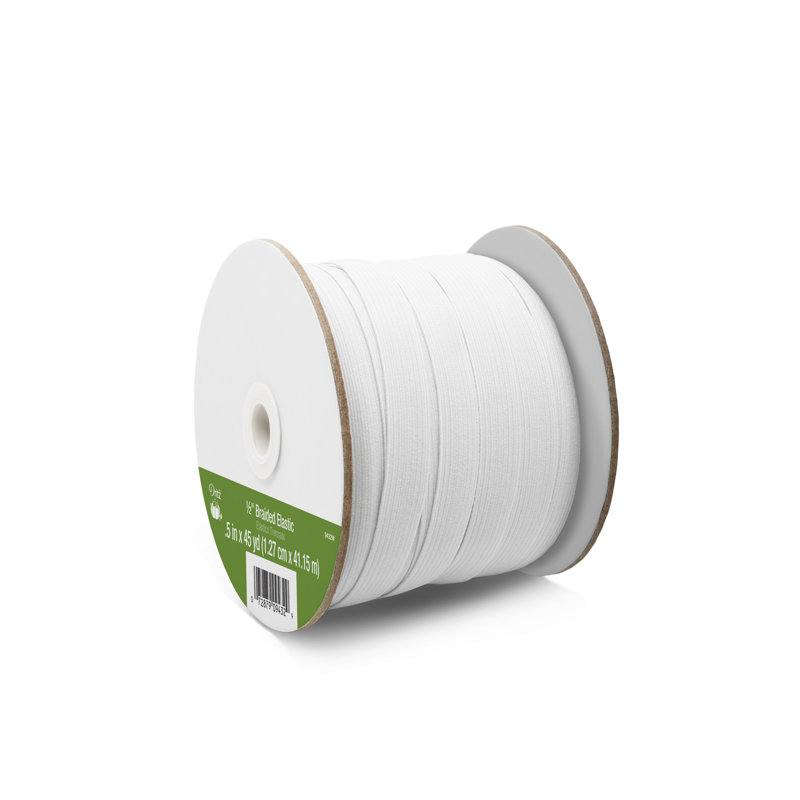 Élastique tressé 1/2 po Dritz, 45 verges, Blanc