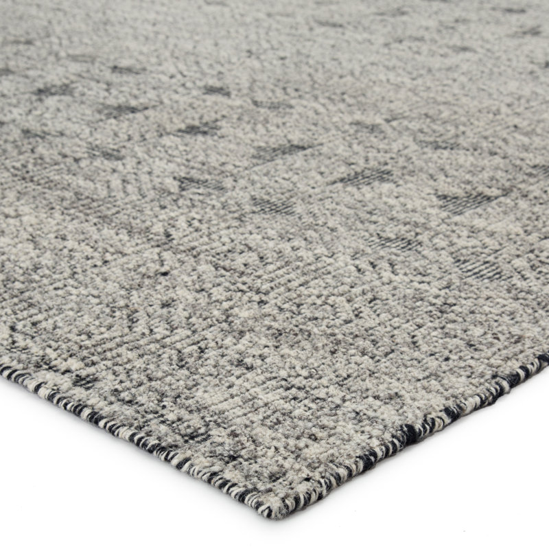 Abelle Hand Knotted Wool Geometric Area Rug in Jet Black/Cloudburst/Ash, Rectangle 5' x 8'