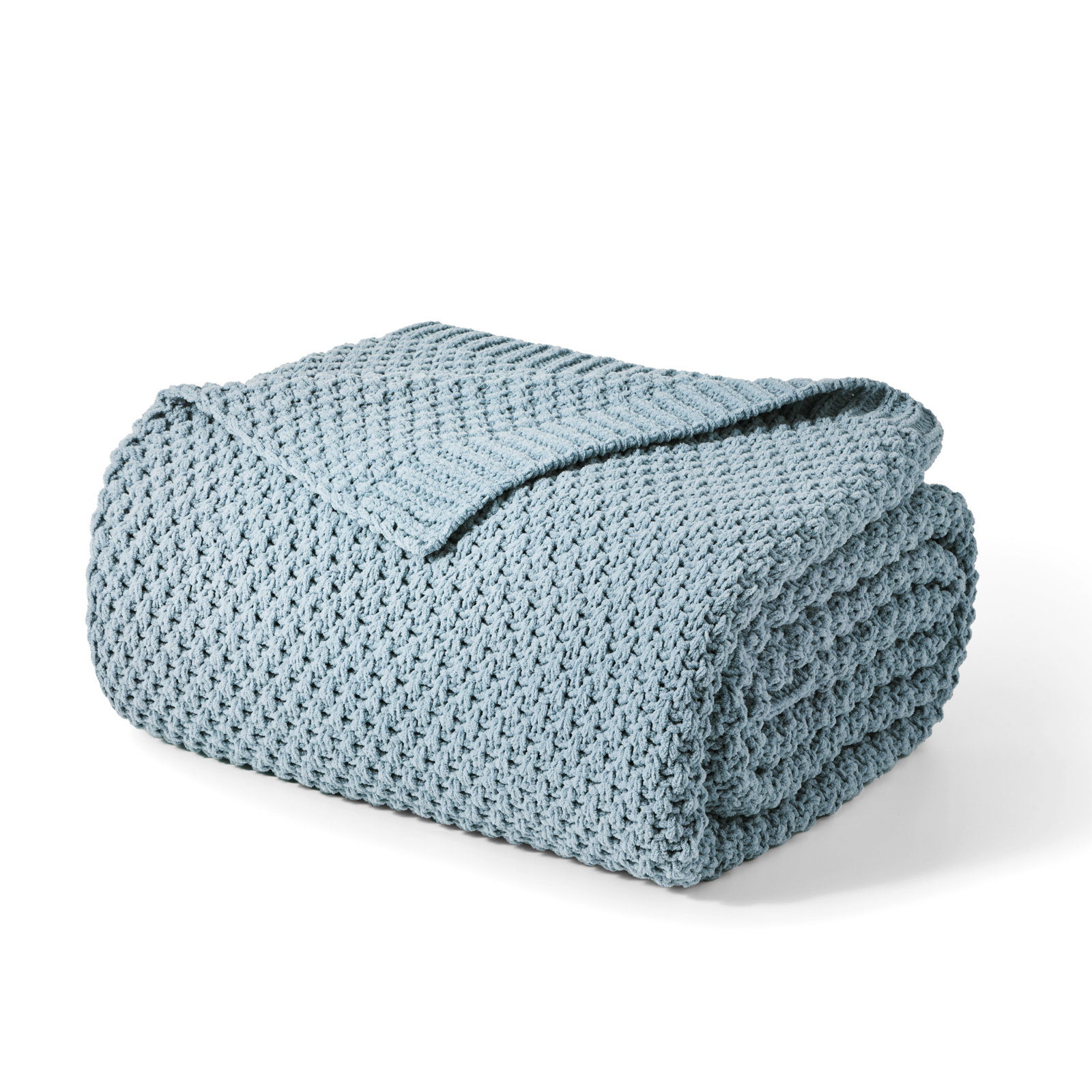Chunky Chenille Knit Throw Blanket, 60" L x 50" W, Chambray Blue