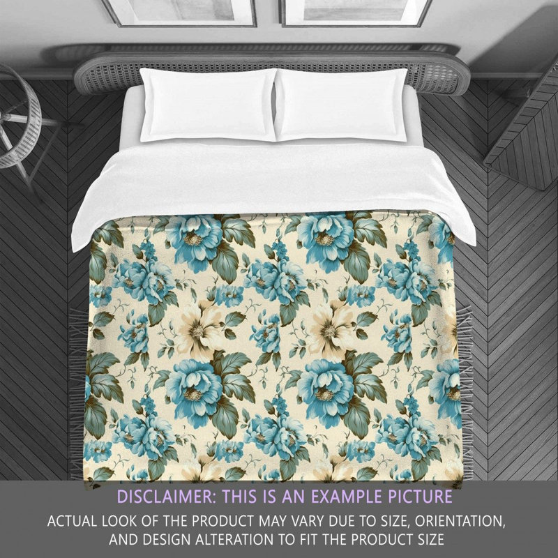 Machine Printed Comforter, Queen Comforter, Navy/Beige Floral