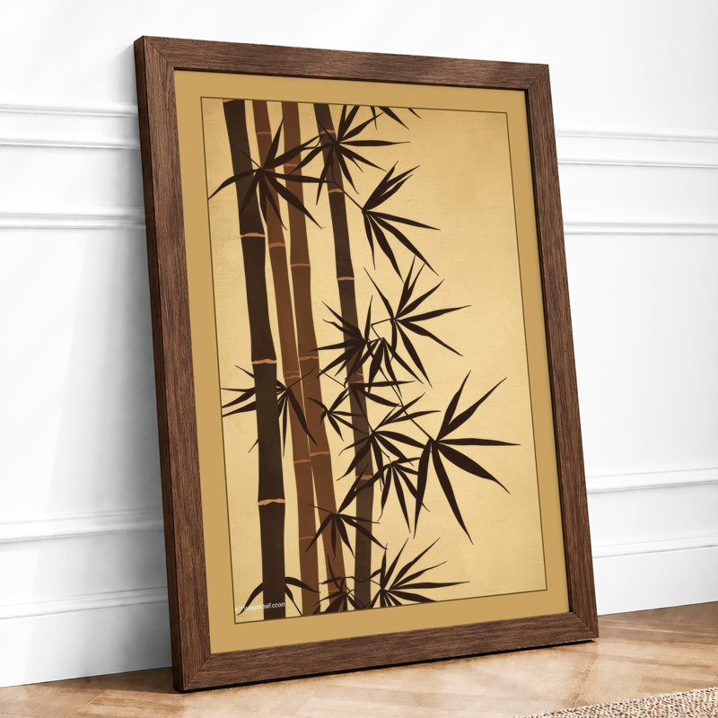 Bamboo in Ink Japandi - Framed Print, A4 - 29.7 x 21.0 cm, Walnut
