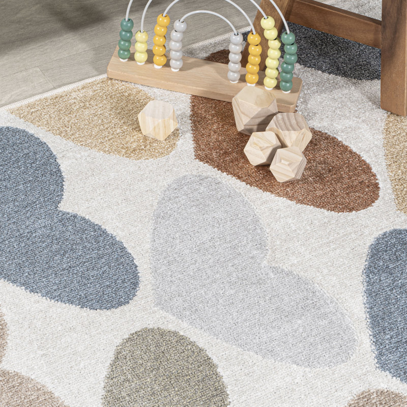 Tapis géométrique ivoire / bleu / orange Dila Modern Hearts, Tapis de couloir 2 pi x 7 pi 10 po