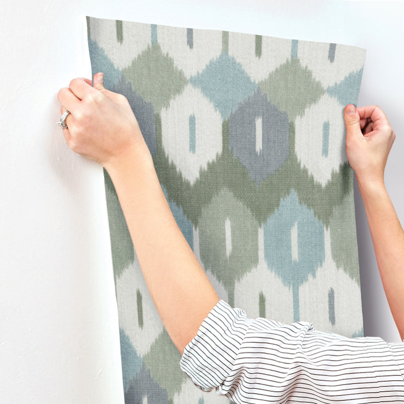 Abilene Apricot Ikat Wallpaper, Green
