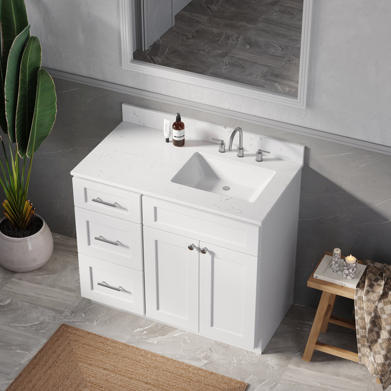Disar Single Bathroom Vanity with Quartz Top, Right, Blue