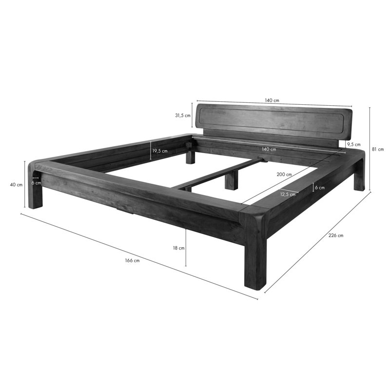 Bueno Solid Wood Bed, Brown, 140 x 200cm
