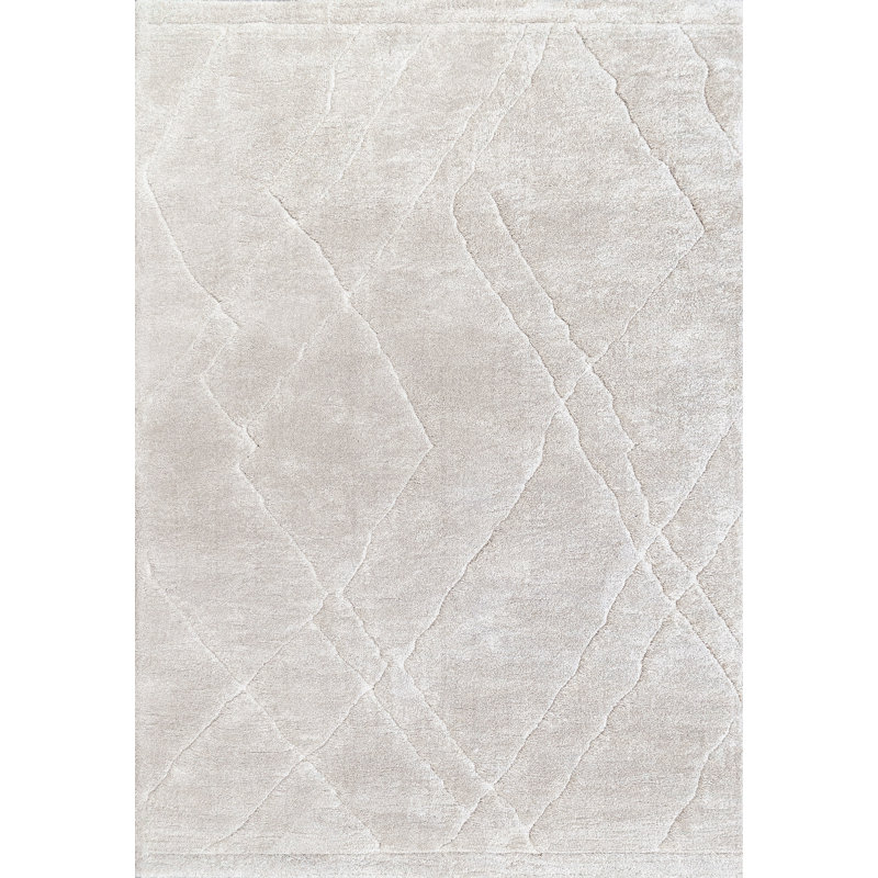 Tapis géométrique gris en polypropylène tissé à la machine, Rectangle 6 pi 7 po x 9 pi 6 po