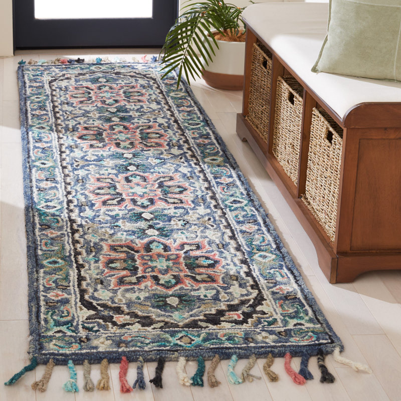 Arkadijus Oriental Handmade Tufted Wool/Cotton Area Rug in Pink/Blue, Runner 2'3" x 9'