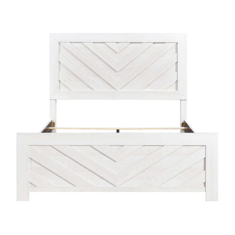 Lit de chambre à coucher moderne, grand lit avec finition blanche et tête de lit à motif en V Largeur du panneau: 82,93 po Poids