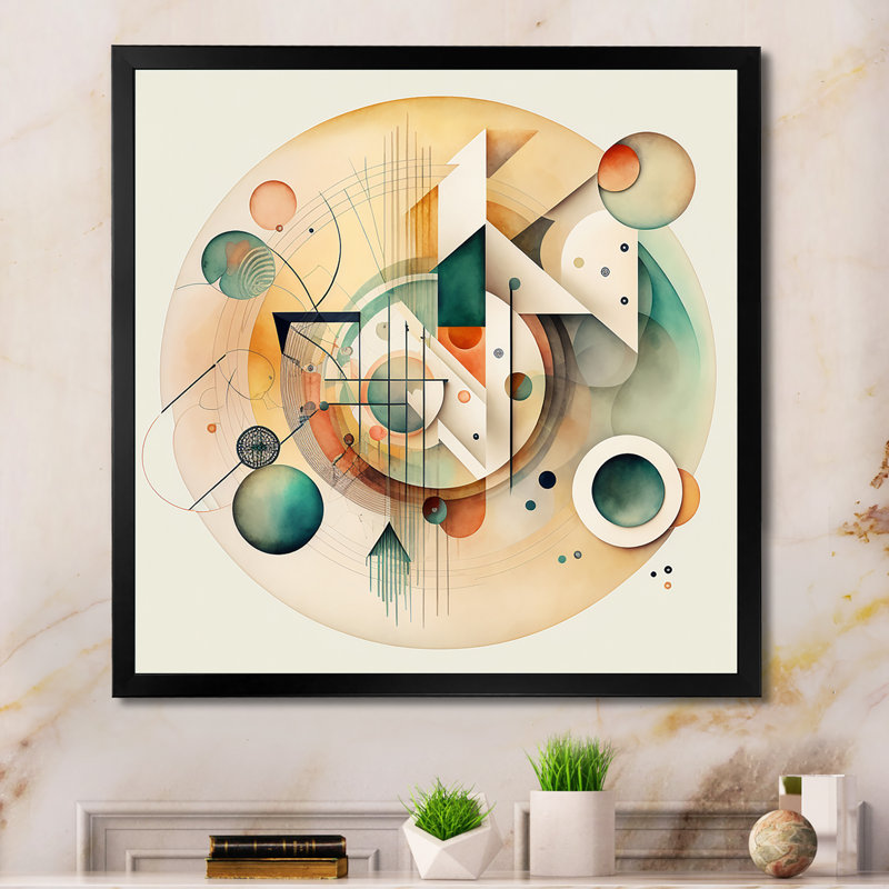 «Warm Minimalist Circular Abstract II», peinture sur toile, Impression noire sur toile encadrée, H 16 po x l 16 po x P 1 po