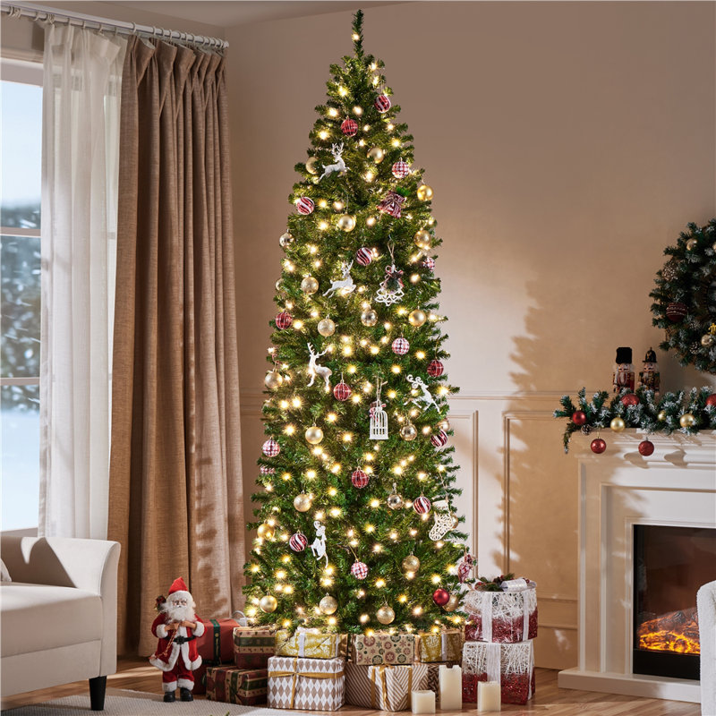 Arbre de Noël à charnière épinette avec support pliable Nyle, 9 pi, Illuminée