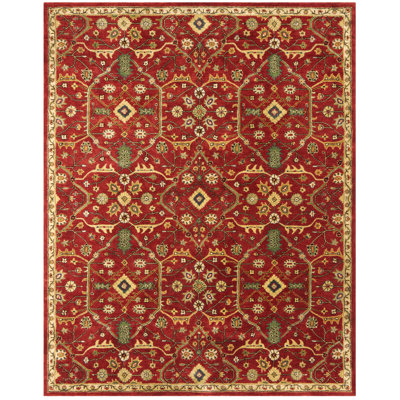 Wool Oriental Area Rug in Rust/Black/Beige/Brown/White/Green/Gray