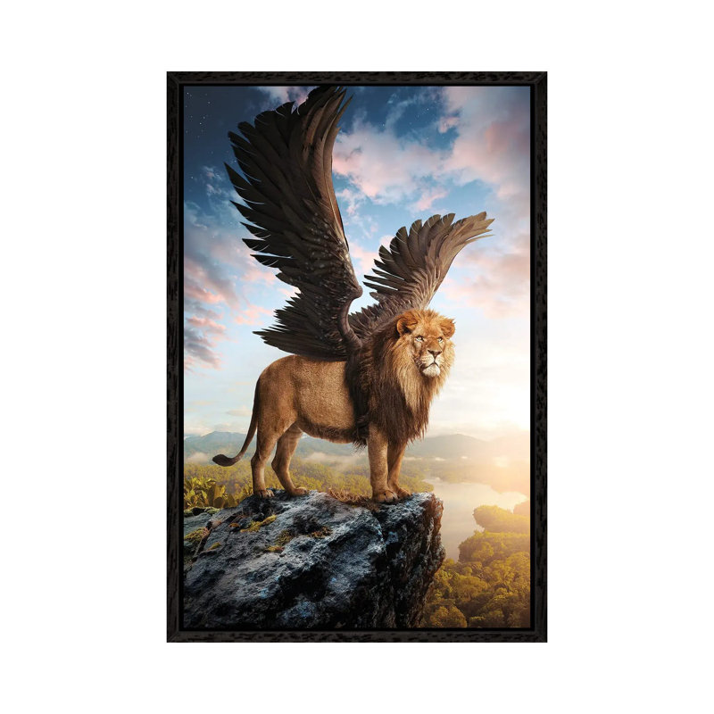 Winged Lion by Ruvim Noga - Floater Frame Gallery-Wrapped Canvas Giclée on Canvas, Black