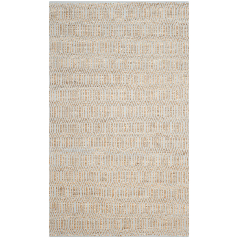 Handmade Silver and Natural Cotton Geometric Area Rug, 3' x 5'