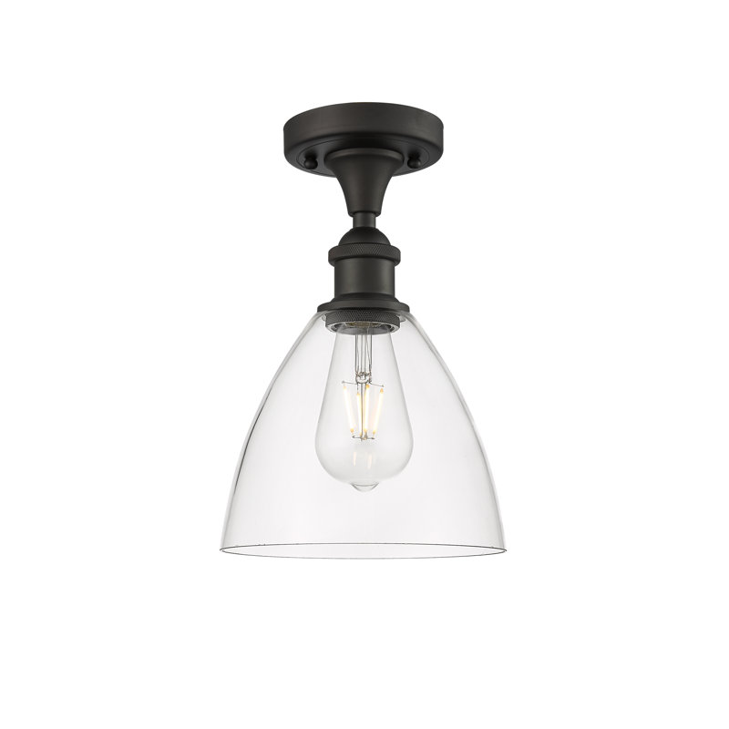 Plafonnier semi-encastré 1 lumière Germinia, Transparent, H 11,25 po x l 7,5 po x P 7,5 po, Bronze huilé