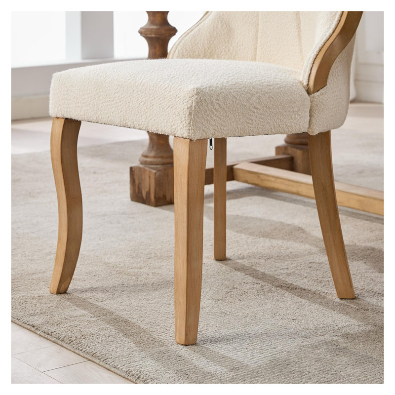 Ensemble de 2 chaises de salle à manger de style Mid-Century en velours, chaises de salle à manger rembourrées beiges avec garniture en bois courbée et pieds sculptés, sièges d'appoint en tissu velours neige pour le salon de la salle à manger