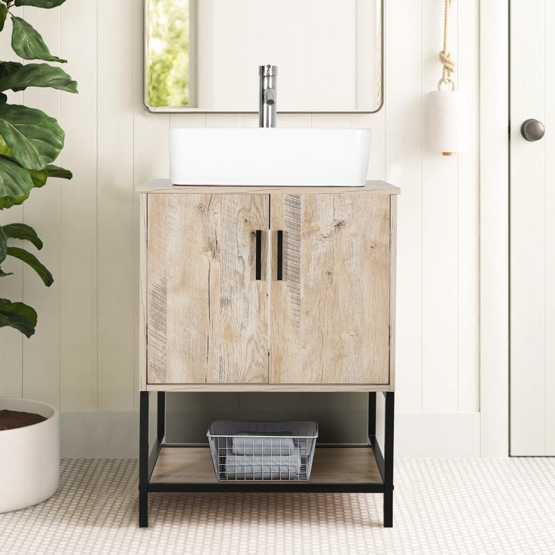 24" Single Bathroom Vanity Set with Ceramic Sink, Water Saving Faucet, Oak