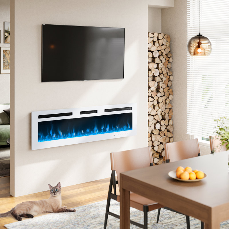 Foyer électrique encastré et mural Acoidan, H 16,9 po x l 50 po x P 4,1 po, Blanc