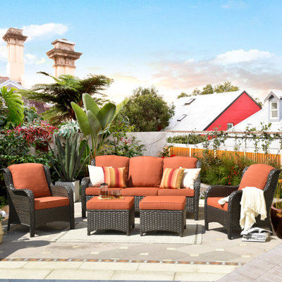 Grano Wicker 5 - Person Patio Conversation Set with Cushions