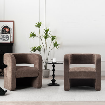 Full Assembled Upholstered Barrel Armchair, Transitional Modern Accent Chair for Living Room Set of 2