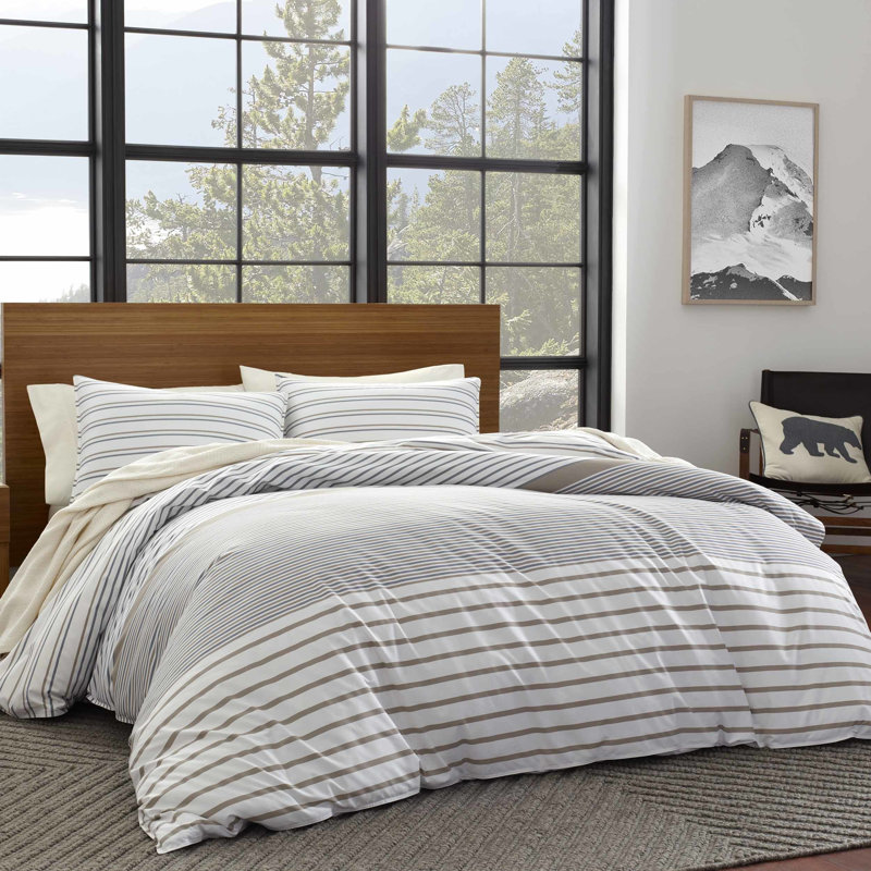Ensemble de housse de couette en coton Eddie Bauer Cooper, Twin Duvet Cover + 1 Sham, Beige/bleu