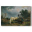 Chevaux au pâturages devant une tempête - Peinture sur toile tendue par Gauermann - c. Milieu du 19e siècle-1088725872