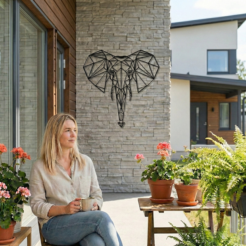 Décoration murale éléphant, H 24 po x l 23 po x P 0,6 po