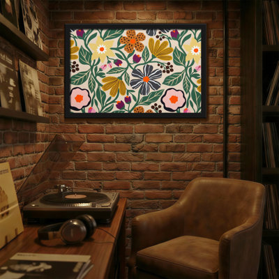 Motif floral de plantes et de fleurs avec des fleurs et des feuilles colorées