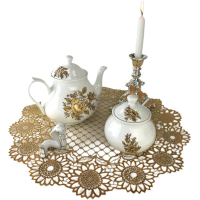 2 Piece Fine Bone China Tea and Coffee Set with Teapot and Sugar Bowl, Floral Pattern