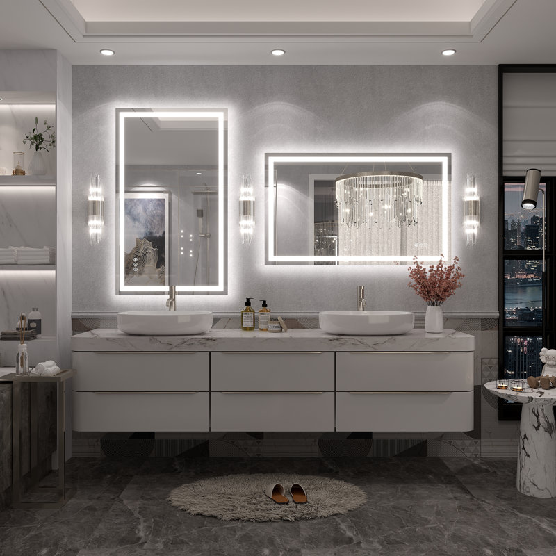 Molly Framelss or Framed LED Anti-Fog Tempered Glass Wall Bathroom Vanity Mirror - UL Certified, 40" x 24", Clear