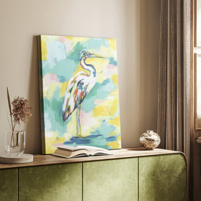 Bright Heron Fresco III -Gallery Wrapped Cavas