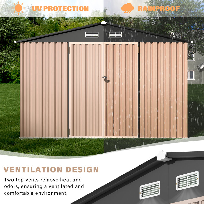 6x8 ft Outdoor Storage Sheds,Multi-Functional Metal Shed with Lockable Doors and Air Vents for Backyard Garden Patio Lawn