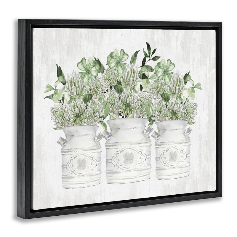 Bouquets rustiques de trèfle, 17" H x 21" W, Cadre flottant noir de jais