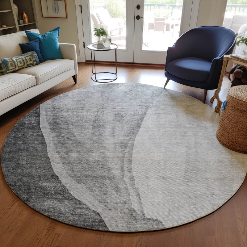 Chev Washable Abstract Indoor / Outdoor Rug, Round 8'