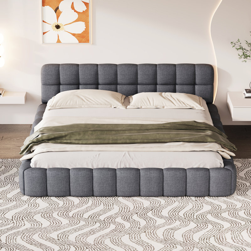 Upholstered Bed, Grey, Grey