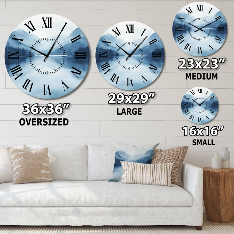 Horloge murale en métal « Lac apaisant scandinave » - Paysage, Médium