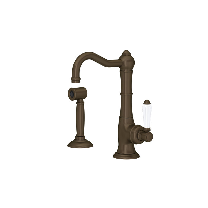 Cinquanta Kitchen Faucet With Side Spray, Tuscan Brass/White