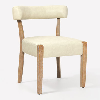 Mid-Century Modern Dining Chairs Beige Faux Leather Upholstered Wood Frame Kitchen Chairs